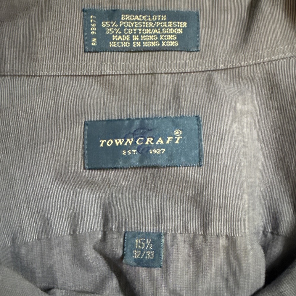 Towncraft Blue Button Down Shirt Size 15.5 32/33 Long Sleeve Casual Dress Shirt - Picture 3 of 3